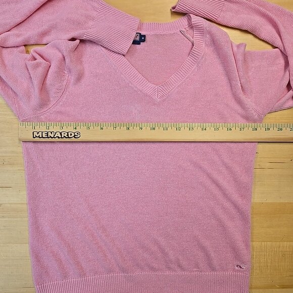 Vineyard Vines 100% Linen Sweater Womens Size Medium Pink Loose Knit V Neck - Picture 5 of 10